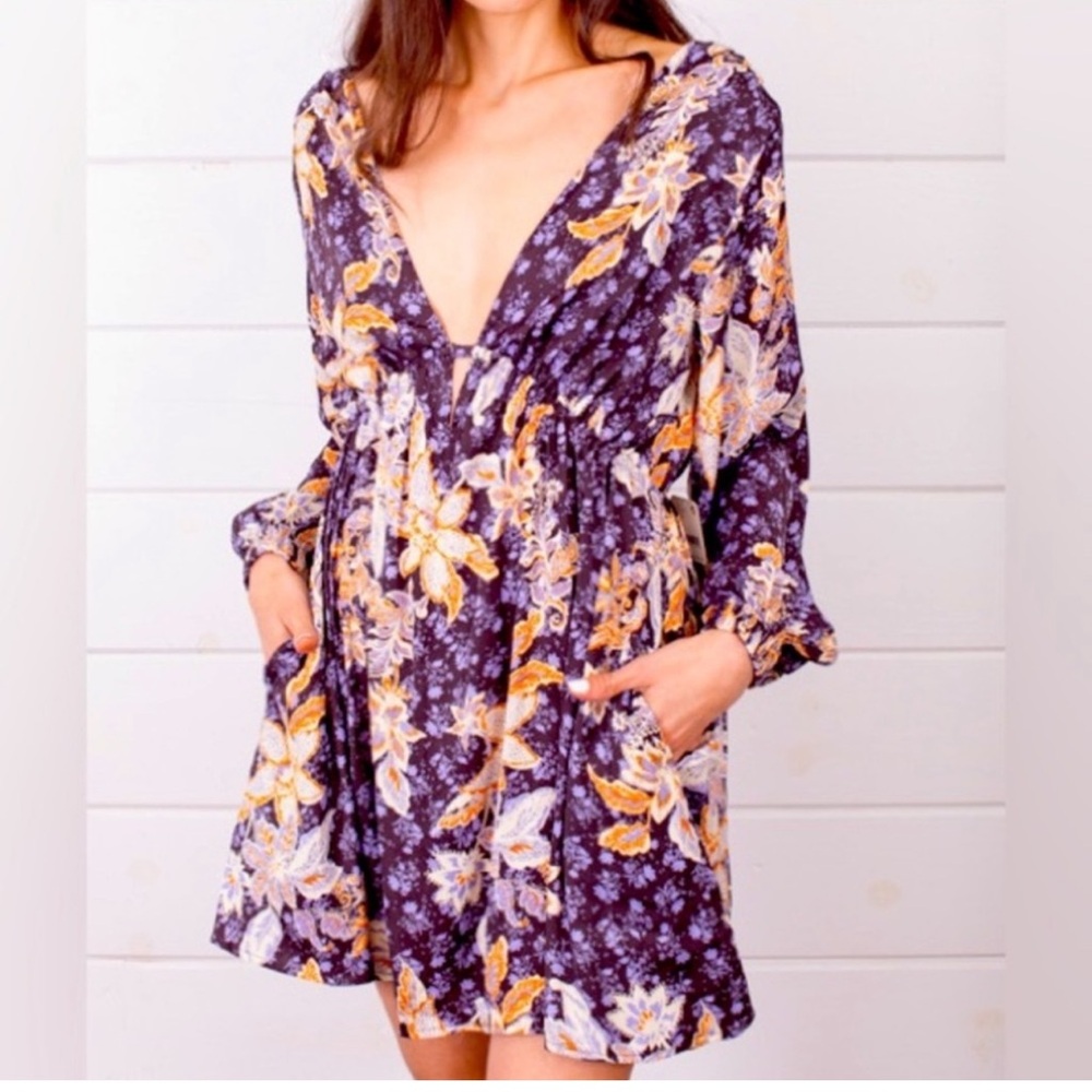 Free People Dress NEW Stretch RARE $128 Size XS Night Combo Purple Boho SOLI